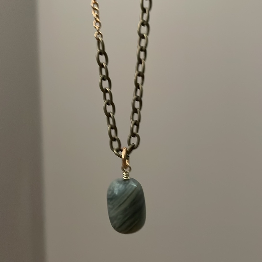 2 for $28 / Mixed metal green and light green swirled gemstone necklace